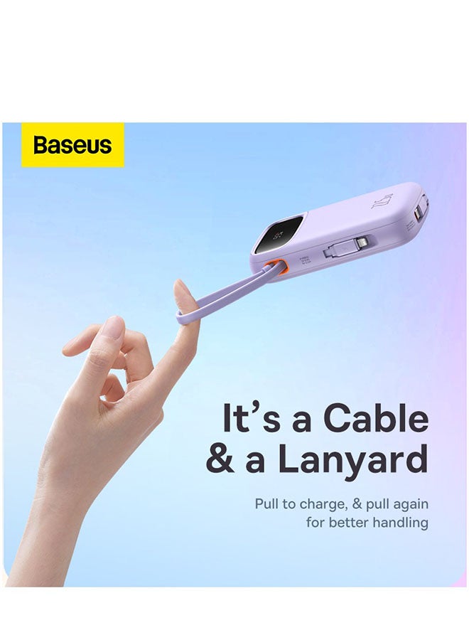 Baseus - 10000 mAh Portable Charger Power Bank, Fast Charging Portable Phone Charger With Built-In Lightning And Usb-C Output Cable, Led Display Battery Pack For Iphone Samsung Android Pixel Ipad Purple - Image 1
