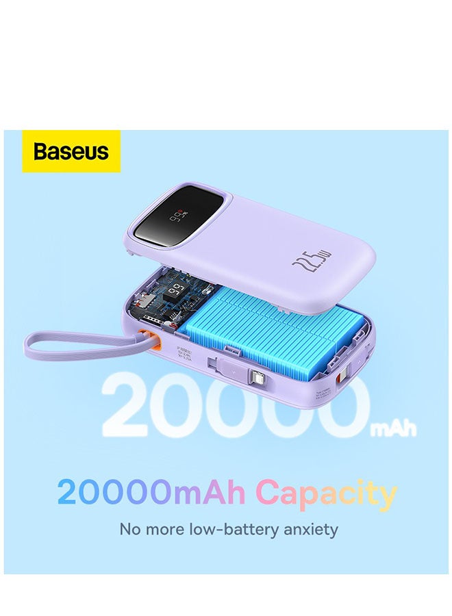 Baseus - 10000 mAh Portable Charger Power Bank, Fast Charging Portable Phone Charger With Built-In Lightning And Usb-C Output Cable, Led Display Battery Pack For Iphone Samsung Android Pixel Ipad Purple - Image 1