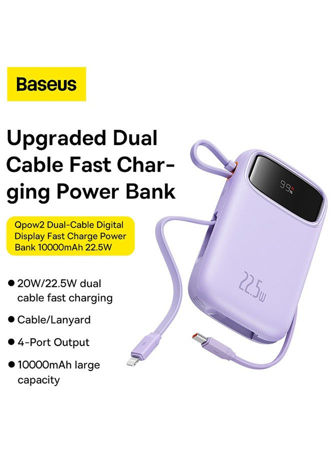 Baseus - 10000 mAh Portable Charger Power Bank, Fast Charging Portable Phone Charger With Built-In Lightning And Usb-C Output Cable, Led Display Battery Pack For Iphone Samsung Android Pixel Ipad Purple - Image 1