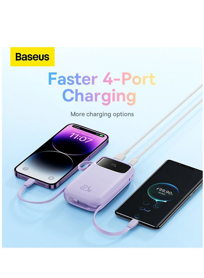 Baseus - 10000 mAh Portable Charger Power Bank, Fast Charging Portable Phone Charger With Built-In Lightning And Usb-C Output Cable, Led Display Battery Pack For Iphone Samsung Android Pixel Ipad Purple - Image 1