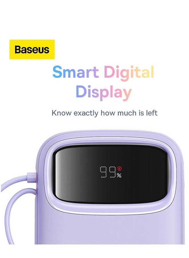 Baseus - 10000 mAh Portable Charger Power Bank, Fast Charging Portable Phone Charger With Built-In Lightning And Usb-C Output Cable, Led Display Battery Pack For Iphone Samsung Android Pixel Ipad Purple - Image 1