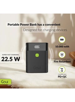 Goui 10000 mAh Premium Ultra Fast Charging Power Bank – 22.5W Super Fast Portable Charger for Simultaneous Device Charging, Compact & Convenient for On-the-Go Power Anytime, Anywhere - Black  - Image 4