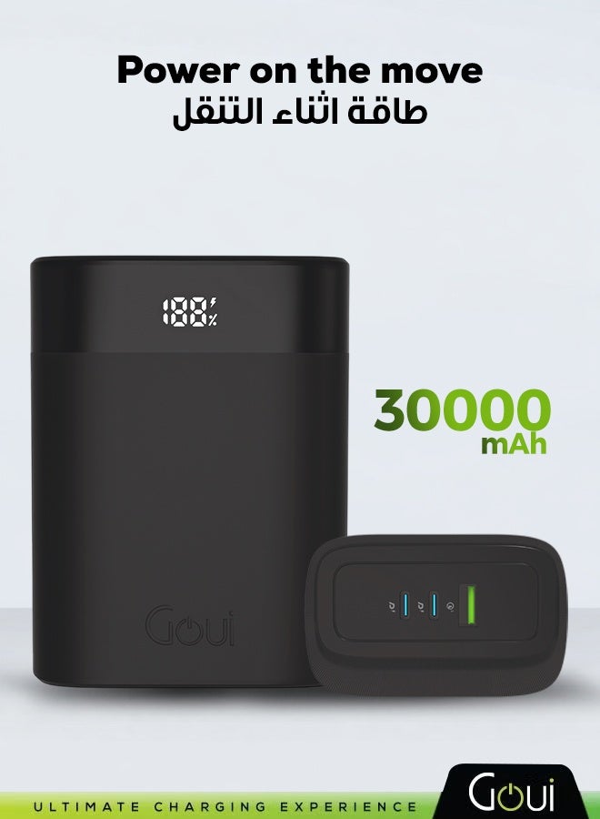 Goui 30000mAh Premium Power Bank – 140 W Ultra Fast Charging with USB‑C & USB‑A Multi‑Device Ports, Portable Charger for Simultaneous Device Charging, Fast Charging for iPhones, Samsung, Galaxy, iPad Pro, AirPods, Huawei, Tablets, GPS devices, MP3/MP4 players, and more, Portable & Compact Design Black - Image 1