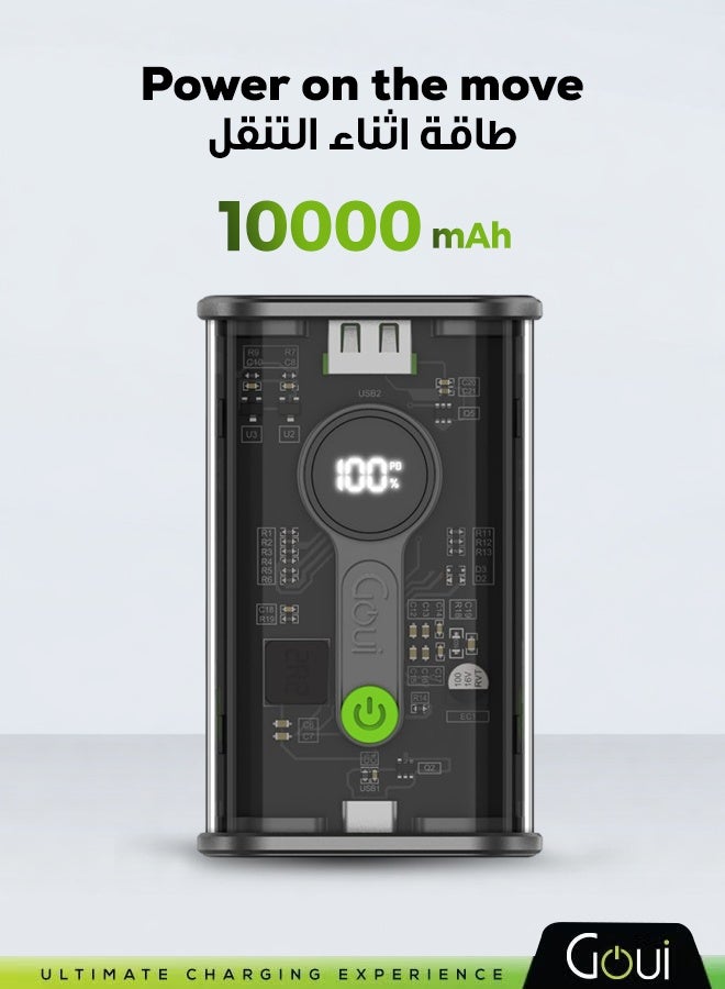 Goui 10000 mAh Nano 10 Pro Power Bank 22.5W – Qualcomm Quick Charge 3.0 & Power Delivery PD, Digital Screen, Portable Fast Charging for iPhones, Samsung, Galaxy, iPad Pro, AirPods, Huawei, Tablets, GPS devices, MP3/MP4 players, and more Black - Image 1