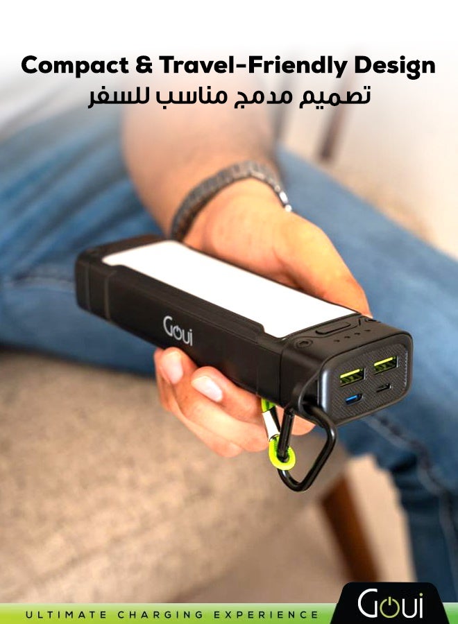 Goui 20000 mAh Torch Power Bank with Integrated Torch Light – High-Capacity Portable Charger for Simultaneous Device Charging, Fast Charging for iPhones, Samsung, Galaxy, iPad Pro, AirPods, Huawei, Tablets, GPS devices, MP3/MP4 players, and more, Compact Design for On-the-Go Power Anytime, Anywhere Black - Image 2