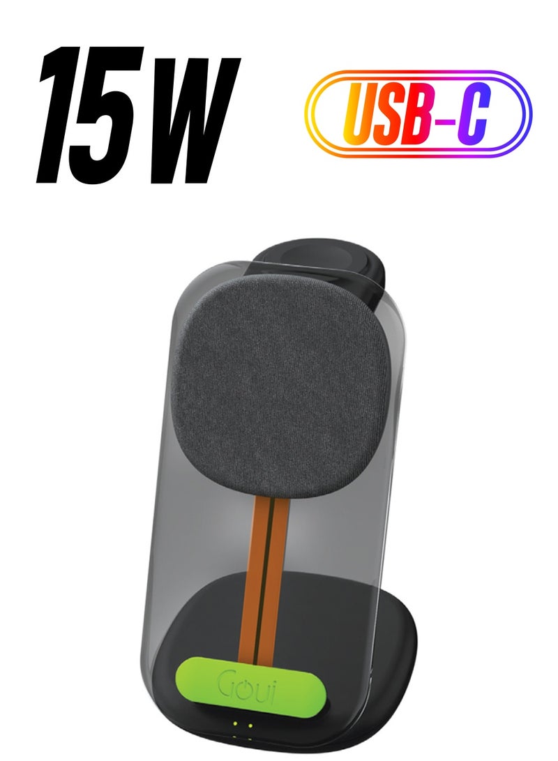 Goui - 3-in-1 Ultra-Fast Wireless Charger – Simultaneously Charge Your Apple Watch, AirPods, and Phone with Ease and Speed – Convenient, Time-Saving, and Efficient Charging Solution - Black - Image 1