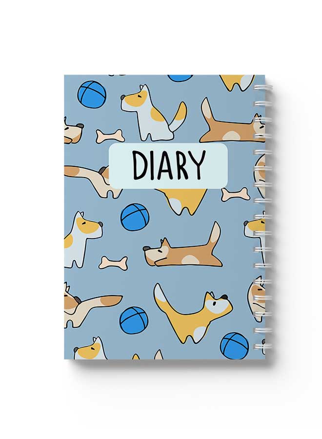 LOWHA Spiral Notebook Dogs & Ball Pattern Diary Blue/White/Black/Yellow  - Image 1