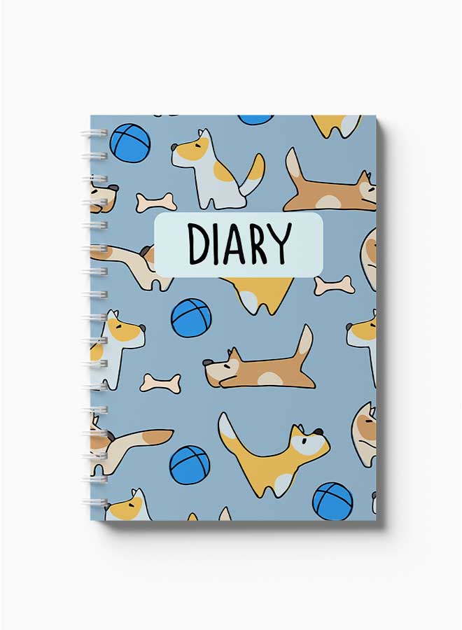 LOWHA Spiral Notebook Dogs & Ball Pattern Diary Blue/White/Black/Yellow  - Image 2