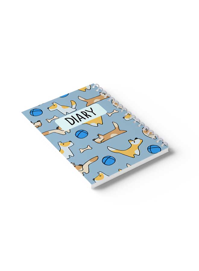 LOWHA Spiral Notebook Dogs & Ball Pattern Diary Blue/White/Black/Yellow  - Image 4