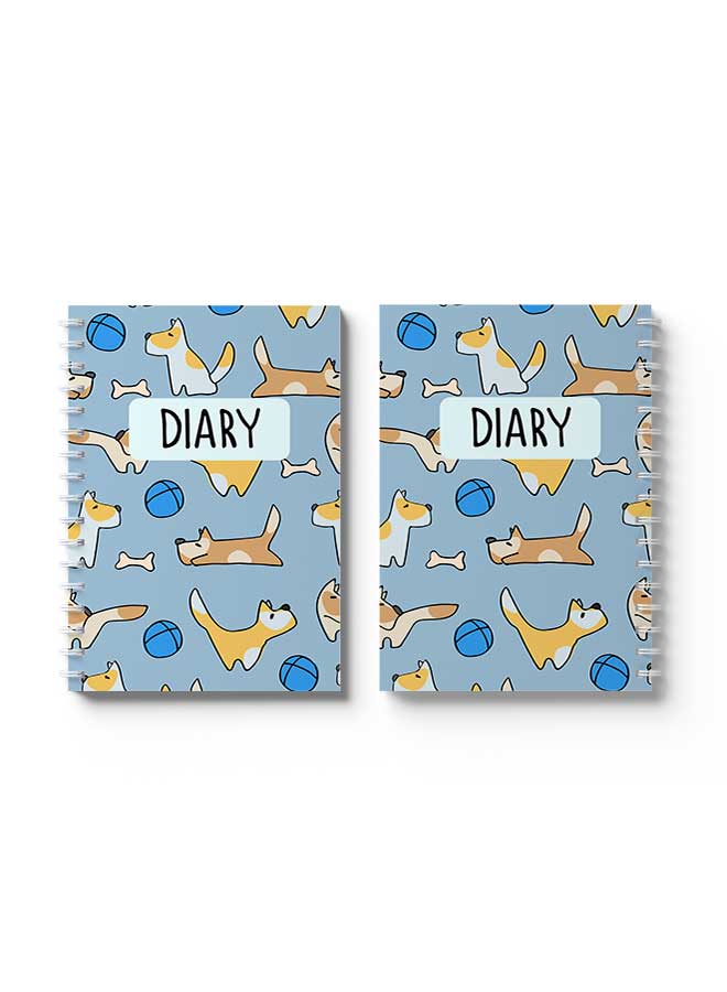 LOWHA Spiral Notebook Dogs & Ball Pattern Diary Blue/White/Black/Yellow  - Image 3