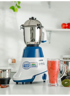 GEEPAS 3-IN-1 Mixer Grinde, Powerful Copper Motor with Stainless Steel Jars (1.5 L, 1.0 L, 0.5 L) and Blades, ABS Body and Unbreakable PC Dome Lid| Ergonomic Design with Motor Overload Protector| 3 Jars, 3 Speed Setting with Incher 1200 W GSB44088 White  - Image 1