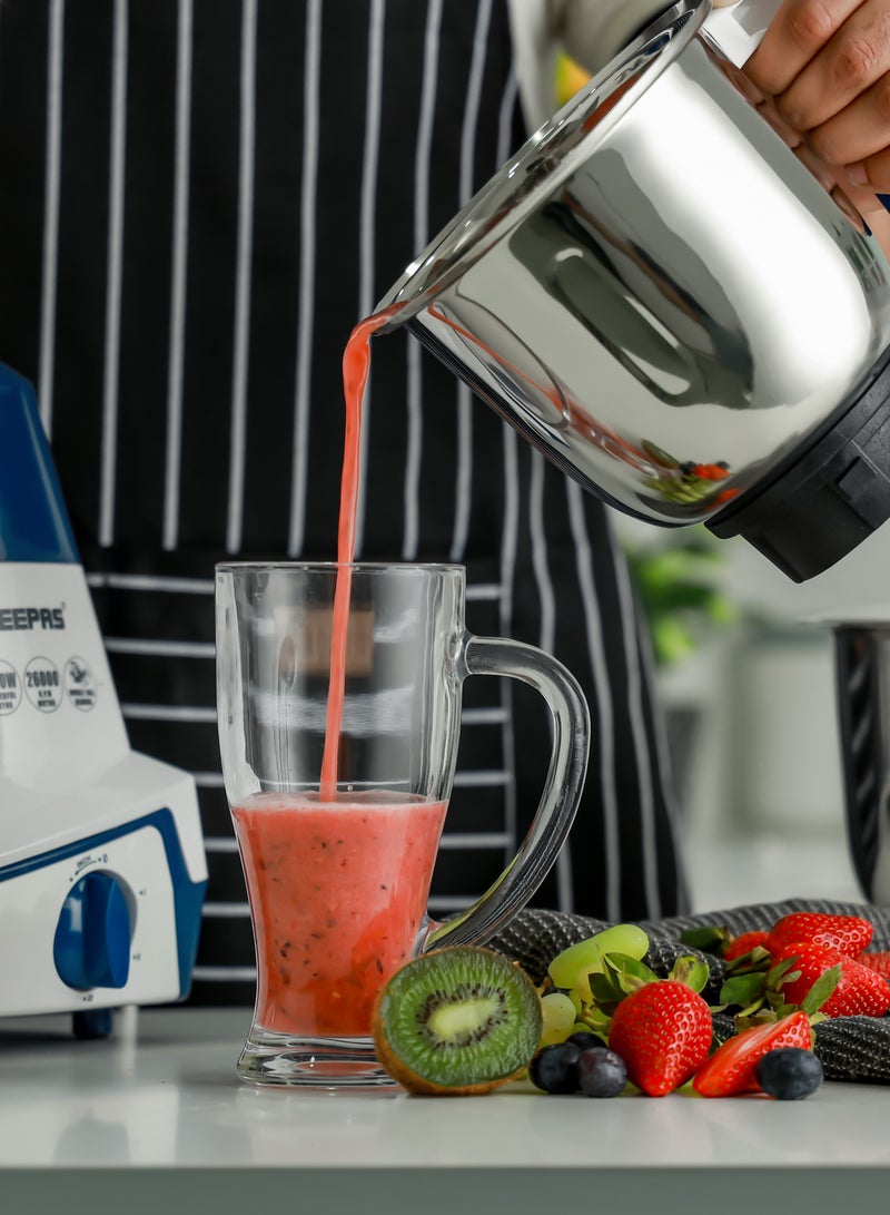 GEEPAS - 3-IN-1 Mixer Grinde, Powerful Copper Motor with Stainless Steel Jars (1.5 L, 1.0 L, 0.5 L) and Blades, ABS Body and Unbreakable PC Dome Lid| Ergonomic Design with Motor Overload Protector| 3 Jars, 3 Speed Setting with Incher 1200 W GSB44088 White - Image 1