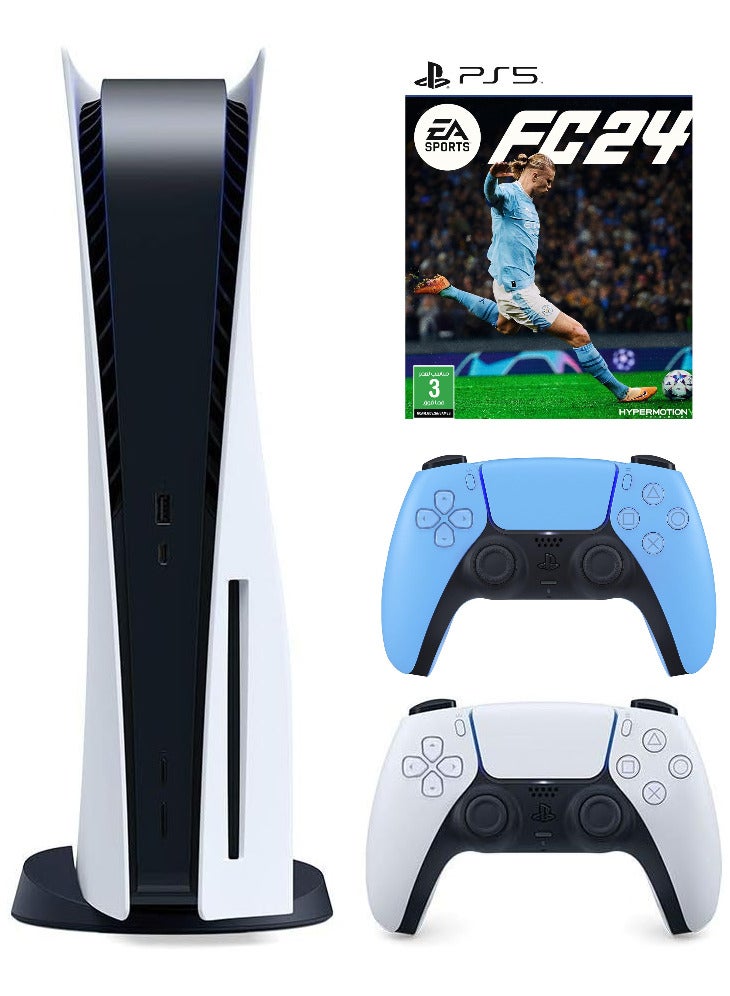 Sony PlayStation 5 Disc Console With Blue Controller And FC 24 (KSA Version)  - Image 1