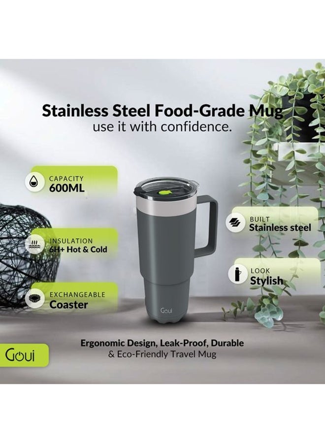 Goui Tumbler Stainless Steel Cup with Handle – Double-Walled Vacuum Insulation for Hot & Cold Beverages, 600ML Capacity, Ergonomic Design, Leak-Proof, Durable & Eco-Friendly Travel Mug - Grey Grey  - Image 4