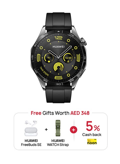 Watch GT4 46mm Smartwatch + Freebuds SE + Strap, Upto 2-Weeks Battery Life, Pulse Wave Arrhythmia Analysis, 24/7 Health Monitoring, Compatible With Andriod And iOS Black