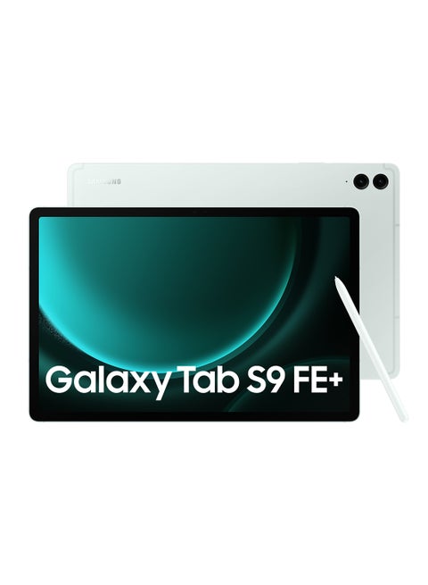جهاز Galaxy Tab S9 FE Plus باللون الأخضر النعناعي، وذاكرة الوصول العشوائي (RAM) سعة 8 جيجابايت، وذاكرة الوصول العشوائي (RAM) سعة 128 جيجابايت، ويدعم تقنية 5G - إصدار الشرق الأوسط