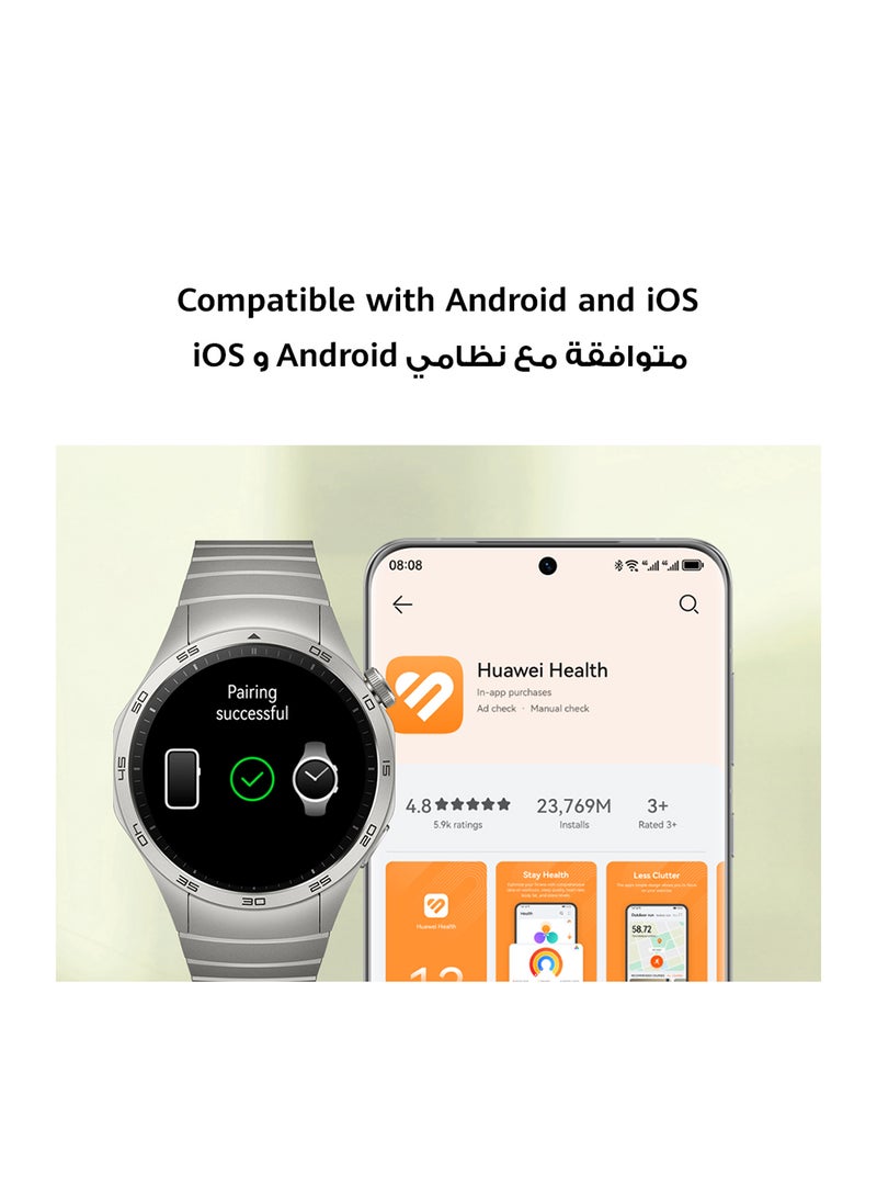 هواوي - ساعة ذكية GT4 مقاس 46 مم، + سماعات Freebuds SE + حزام، عمر بطارية يصل إلى أسبوعين، تحليل عدم انتظام ضربات القلب الموجي النبضي، مراقبة الصحة على مدار الساعة طوال أيام الأسبوع، متوافقة مع Android وiOS - Image 1