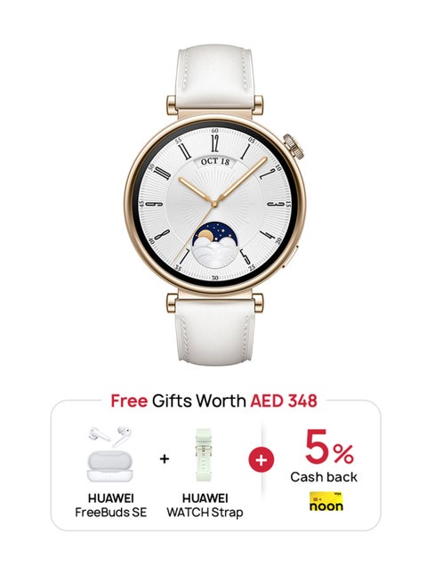 Watch GT4 41mm Smartwatch + Freebuds SE + Strap, 7-Day Battery Life, Pulse Wave Analysis, Female Health Management 3.0, 24/7 Health Monitoring, Compatible With Android And iOS White