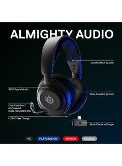 ستيل سيريز سماعة ألعاب SteelSeries Arctis Nova 4P اللاسلكية متعددة المنصات - صوت مكاني 360 درجة - لاسلكي عالي السرعة 2.4 جيجا هرتز - بطارية 36 ساعة - USB-C - ميكروفون ClearCast Gen 2 - PlayStation، PC، Switch، Meta كويست 2  - Image 2
