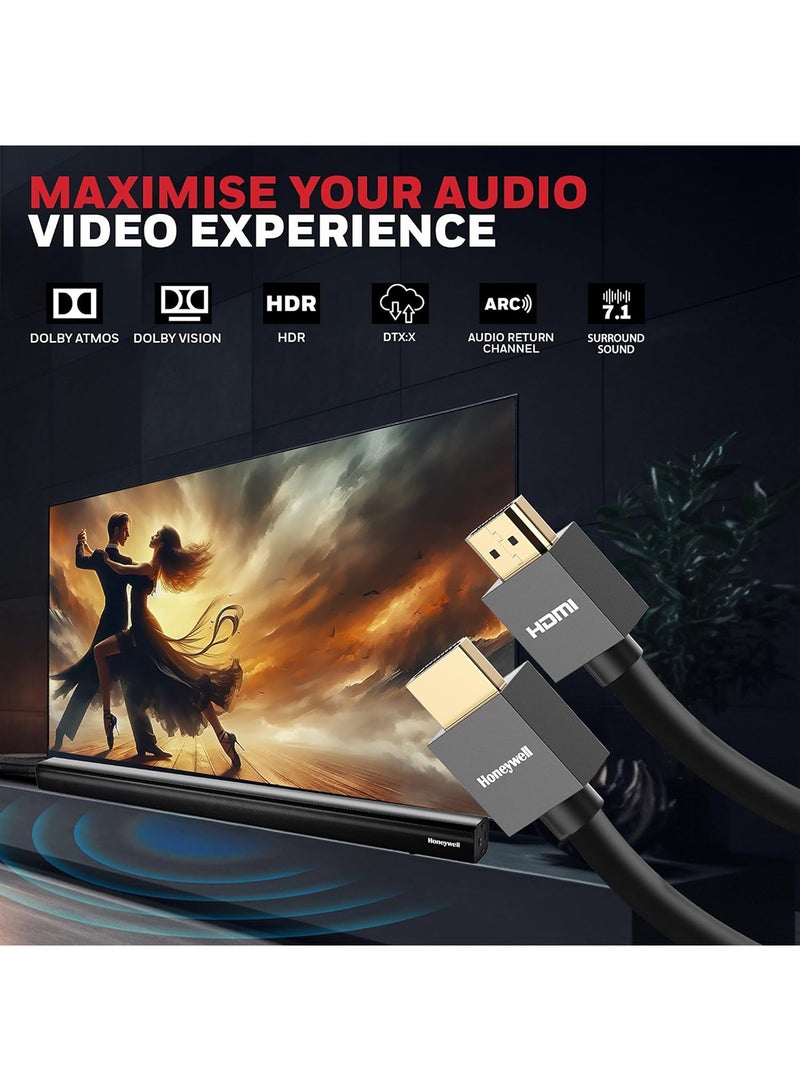 Honeywell - HDMI v2.0, 4K@60Hz Cable With Ethernet, 1 Mtr (3.2 ft), Upto 18GBPS Transfer Speed,High Speed With UHD Resolution, Comaptible With Television, Soundbar, Gaming Console, PC, Laptop Grey-2.0 - Image 1