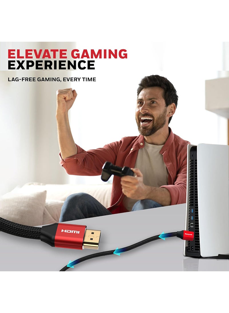 Honeywell - HDMI 2.1, 8k@60Hz Cable With Ethernet, 1 Mtr (3.2ft), 4K@120Hz UHD Resolution, 48 GBPS High Speed, Comaptible With Television, Soundbar, Gaming Console, PC, Laptop Red Black-2.1 - Image 1