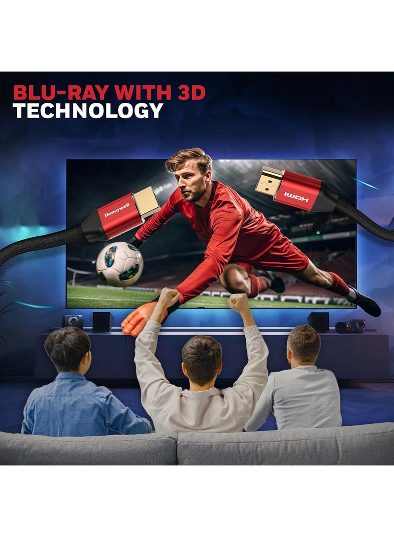 Honeywell - HDMI 2.1, 8k@60Hz Cable With Ethernet, 1 Mtr (3.2ft), 4K@120Hz UHD Resolution, 48 GBPS High Speed, Comaptible With Television, Soundbar, Gaming Console, PC, Laptop Red Black-2.1 - Image 1