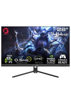 شاشة ألعاب GAMEON GOP28UHD144IPS مقاس 28 بوصة 4K UHD 144 هرتز، معدل تحديث 0.5 مللي ثانية MPRT HDMI 2.1 مع G-Sync ودعم المزامنة المجانية PS5 أسود أسود