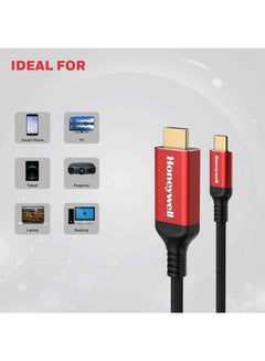 Honeywell Type C to 2.0 HDMI Cable, 2Mtr(6.6ft), 4Kx2K@60Hz UHD Resolution, 18GBPS, High-Speed, Male to Male, Compatible with TV, Laptop, Type-C Smartphone, Projector, etc Red -Type C to HDMI  - Image 4