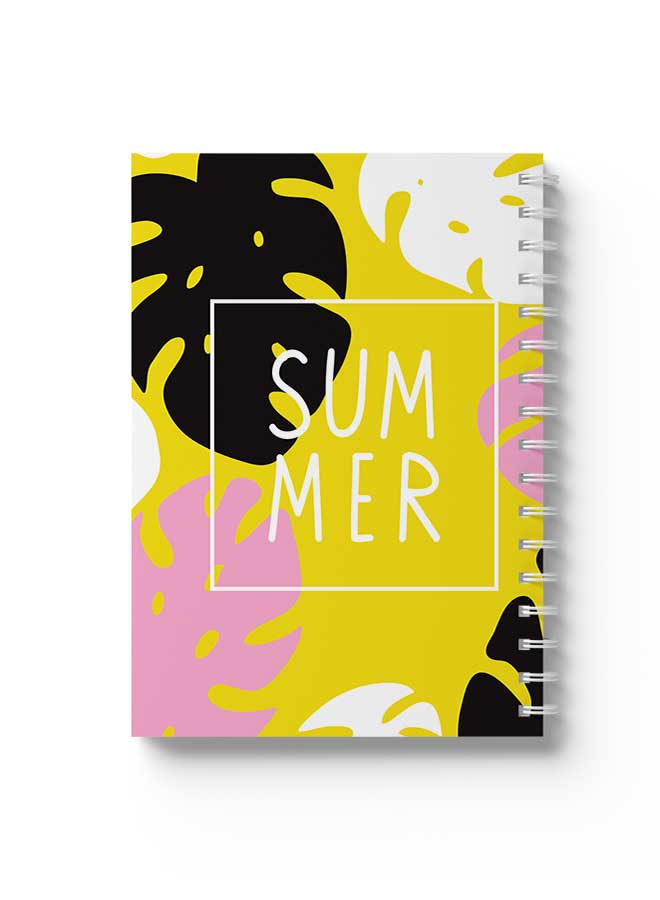 LOWHA Spiral Notebook Leaves Art & Summer Yellow/Black/Pink/White - Image 1