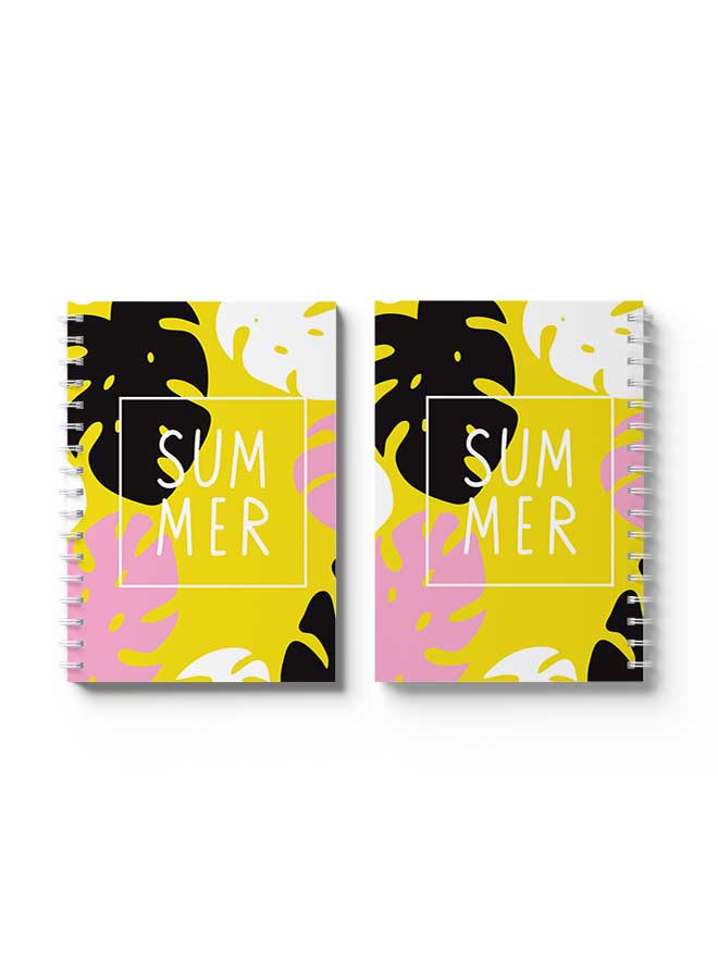 LOWHA Spiral Notebook Leaves Art & Summer Yellow/Black/Pink/White - Image 3