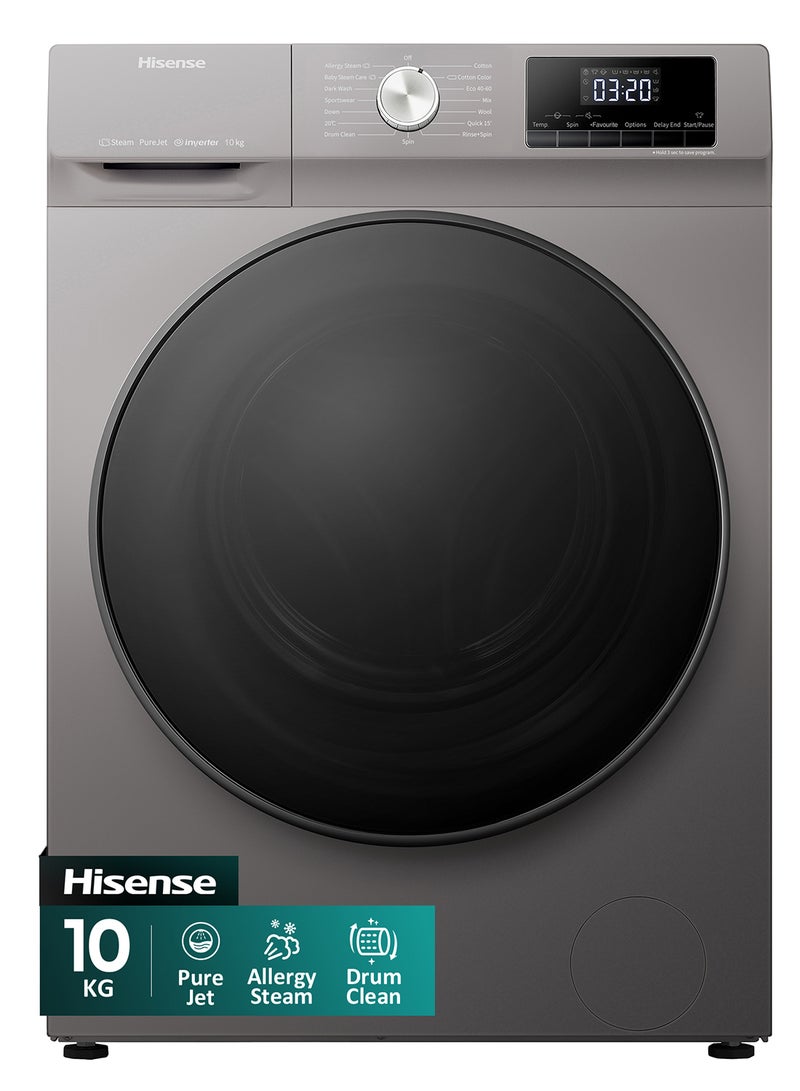 Hisense Front Load Fully Automatic Washing Machine With Inverter Motor, 1400 RPM 10 kg WFQA1014EVJMWT Titanium Grey - Image 1