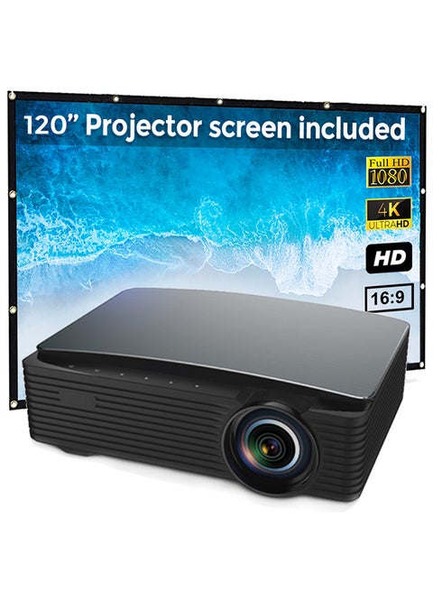 Android Projector With 120 Inch Projector Screen | 550 ANSI Lumens | WIFI 1080P 4K-Supported Home Theater Video Projector Compatible with TV Stick Set Top Box HDMI USB Laptop Gaming PROJ-WO-68-B_SCR-04 Black