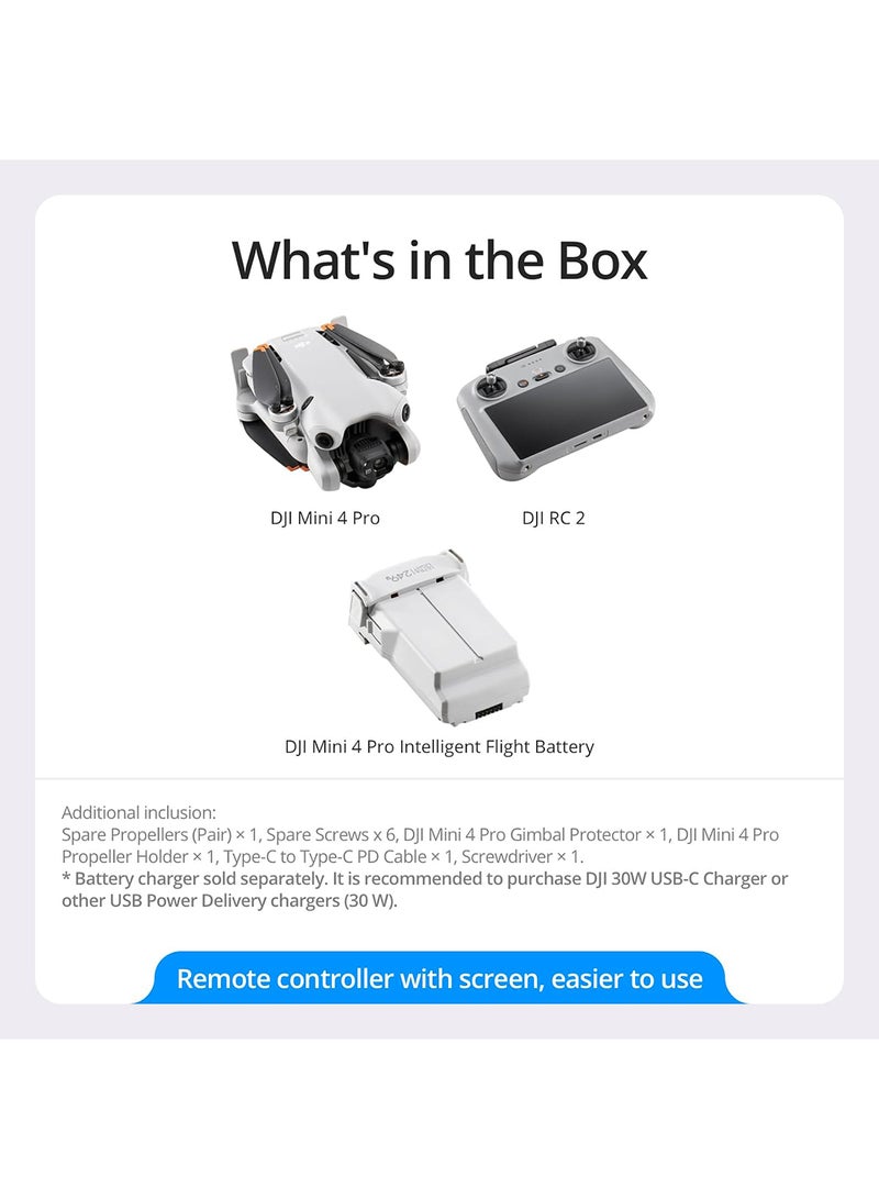 dji - Mini 4 Pro (RC 2) Folding Mini-Drone 4K HDR Video Camera Under 0.549 lbs/249g MOIAT Certified - UAE Version - Image 1
