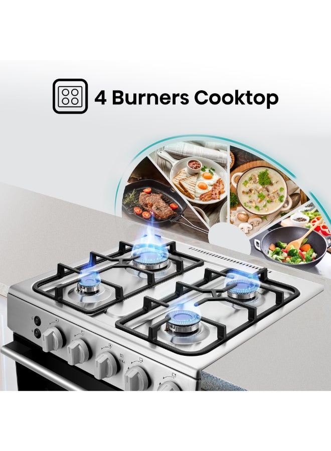 Hisense 60 Cm Freestanding Gas Cooker And 4 Burners With Flame Failure Device, Cast Iron Pan Support, Stainless Steel, HFG60121X Silver - Image 5