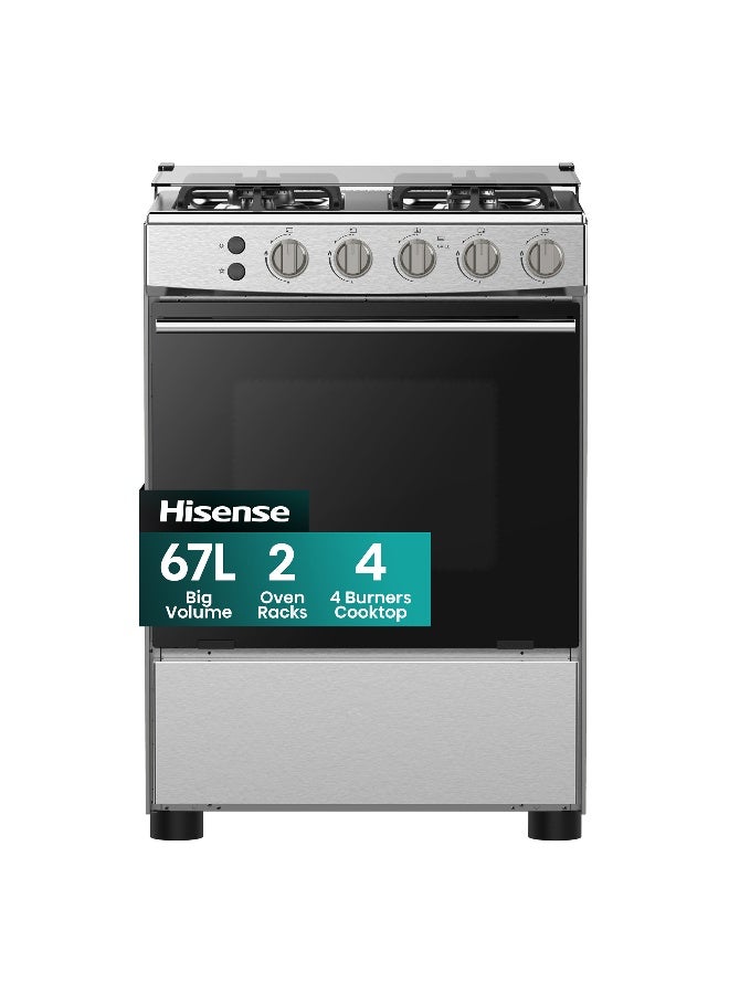 هايسنس طباخ غاز 60 سم و 4 شعلات مع جهاز عطل اللهب، دعامة مقلاة من الحديد الزهر، ستانلس ستيل، - Image 1