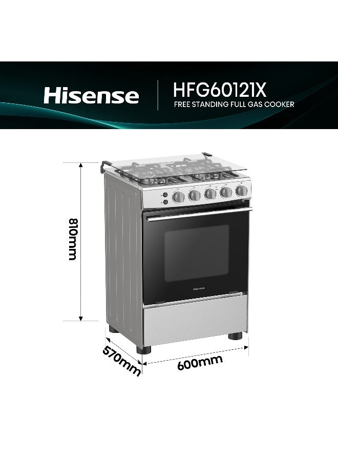 هايسنس طباخ غاز 60 سم و 4 شعلات مع جهاز عطل اللهب، دعامة مقلاة من الحديد الزهر، ستانلس ستيل، - Image 2