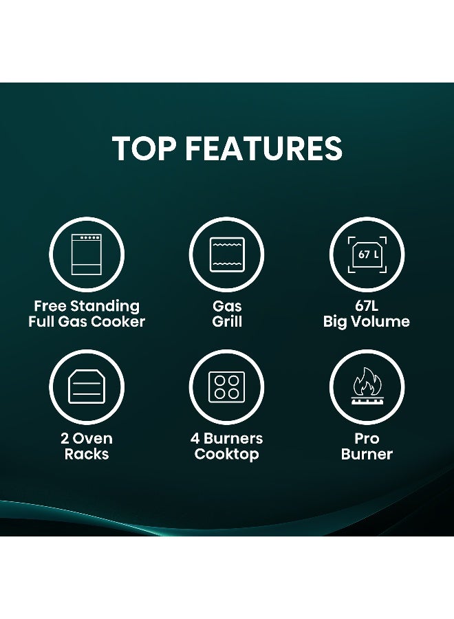 هايسنس طباخ غاز 60 سم و 4 شعلات مع جهاز عطل اللهب، دعامة مقلاة من الحديد الزهر، ستانلس ستيل، - Image 4