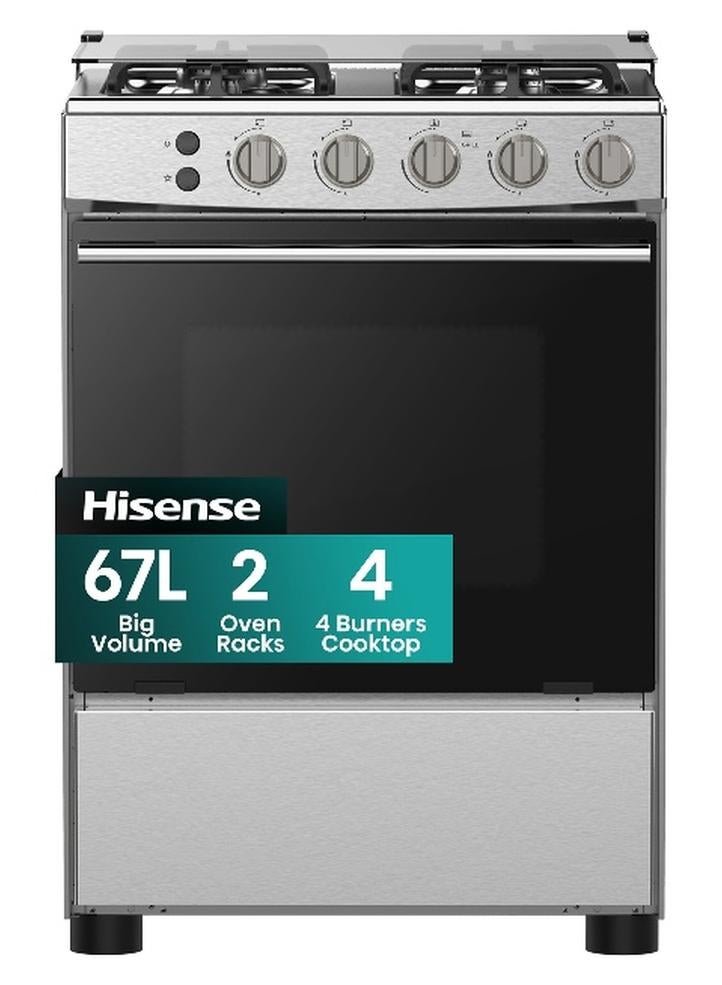 Hisense 60 Cm Freestanding Gas Cooker And 4 Burners With Flame Failure Device, Cast Iron Pan Support, Stainless Steel, HFG60121X Silver - Image 1