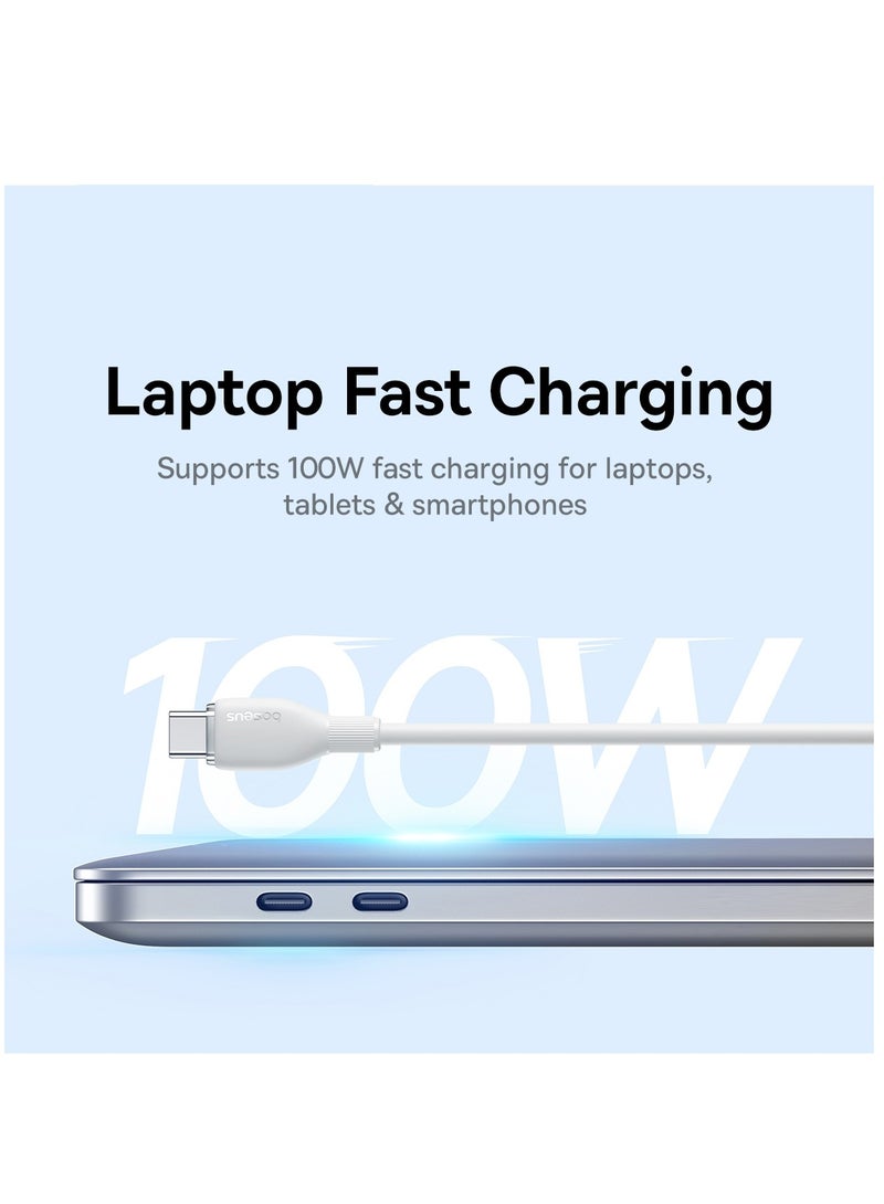 Baseus USB C To USB C Cable (1.2M), (100W/5A) USB C Charger Cable Fast Charge For iPhone 15/15Pro/15Plus/15ProMax, Samsung Galaxy S23, Huawei, iPad Pro 2021, iPad Air 4, MacBook Pro 2020 White - Image 2