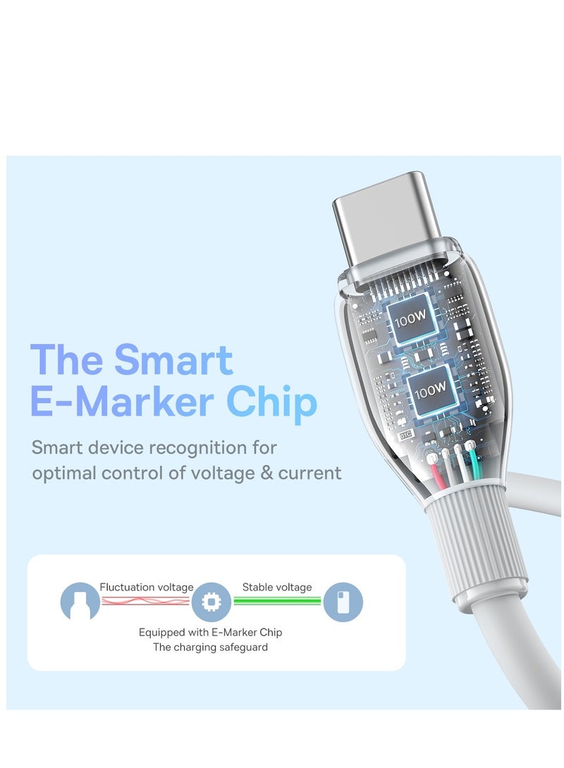Baseus USB C To USB C Cable (1.2M), (100W/5A) USB C Charger Cable Fast Charge For iPhone 15/15Pro/15Plus/15ProMax, Samsung Galaxy S23, Huawei, iPad Pro 2021, iPad Air 4, MacBook Pro 2020 White - Image 3