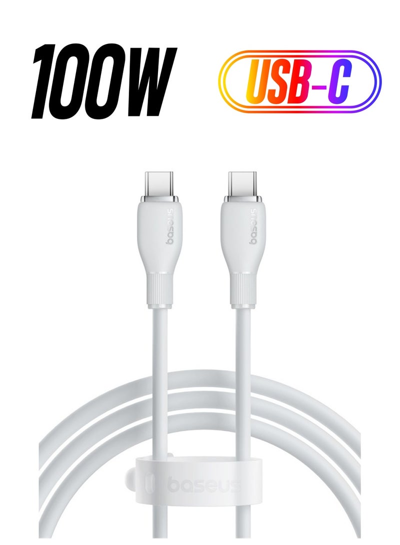 Baseus USB C To USB C Cable (1.2M), (100W/5A) USB C Charger Cable Fast Charge For iPhone 15/15Pro/15Plus/15ProMax, Samsung Galaxy S23, Huawei, iPad Pro 2021, iPad Air 4, MacBook Pro 2020 White - Image 1