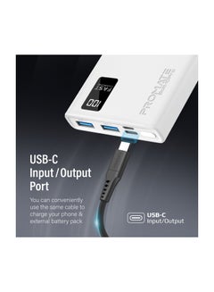 PROMATE 10000 mAh Universal Ultra-Slim iPhone 16 Power Bank, Portable Charger, 10W USB-C Input/Output Port, Dual USB, LED, Over-Heating Protection For iPhone 13/14, Galaxy, iPad, Bolt-10 Pro - White  - Image 4