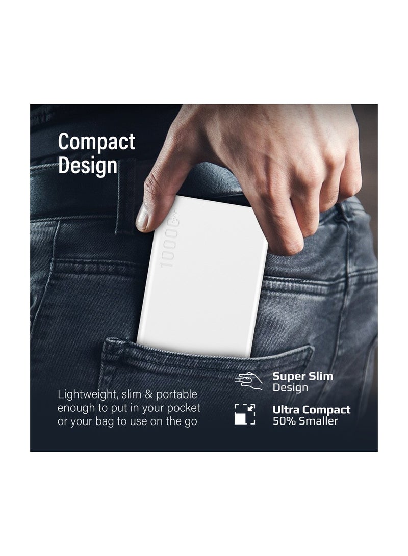PROMATE - 10000 mAh Universal Ultra-Slim iPhone 16 Power Bank, Portable Charger, 10W USB-C Input/Output Port, Dual USB, LED, Over-Heating Protection For iPhone 13/14, Galaxy, iPad, Bolt-10 Pro - White - Image 1