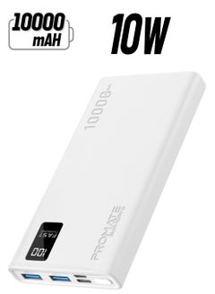 10000 mAh Universal Ultra-Slim iPhone 16 Power Bank, Portable Charger, 10W USB-C Input/Output Port, Dual USB, LED, Over-Heating Protection For iPhone 13/14, Galaxy, iPad, Bolt-10 Pro - White