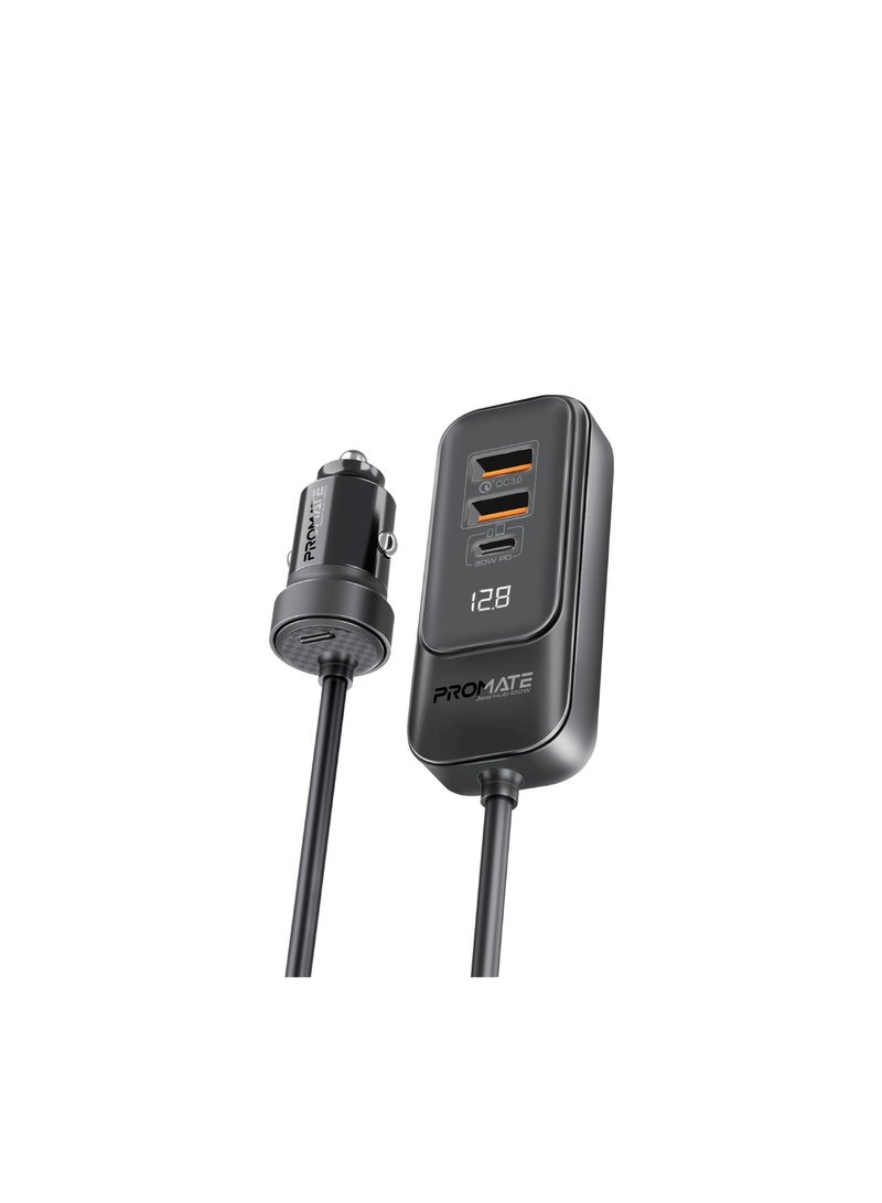 PROMATE iPhone 16 Car, Premium 120W DC Charger With Extended Fast-Charging Hub, Dual USB-C Power Delivery Ports, Dual Qualcomm QC 3.0 USB-A Ports And 1.5M Long Cable For iPhone 15, iPad Air - Black - Image 1