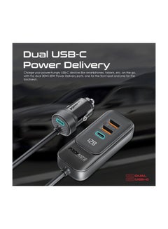PROMATE iPhone 16 Car, Premium 120W DC Charger With Extended Fast-Charging Hub, Dual USB-C Power Delivery Ports, Dual Qualcomm QC 3.0 USB-A Ports And 1.5M Long Cable For iPhone 15, iPad Air - Black  - Image 3