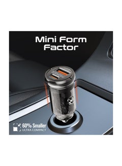 PROMATE iPhone 16 Car Charger Transparent 65W Ultra Compact Car Adapter With USB Type C Power Port Qualcomm QC 3.0 USB A Port Mini Handle And Heat Protection For iPhone 15 MacBook Pro TransDrive - Black  - Image 5
