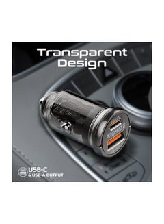 PROMATE iPhone 16 Car Charger Transparent 65W Ultra Compact Car Adapter With USB Type C Power Port Qualcomm QC 3.0 USB A Port Mini Handle And Heat Protection For iPhone 15 MacBook Pro TransDrive - Black  - Image 2