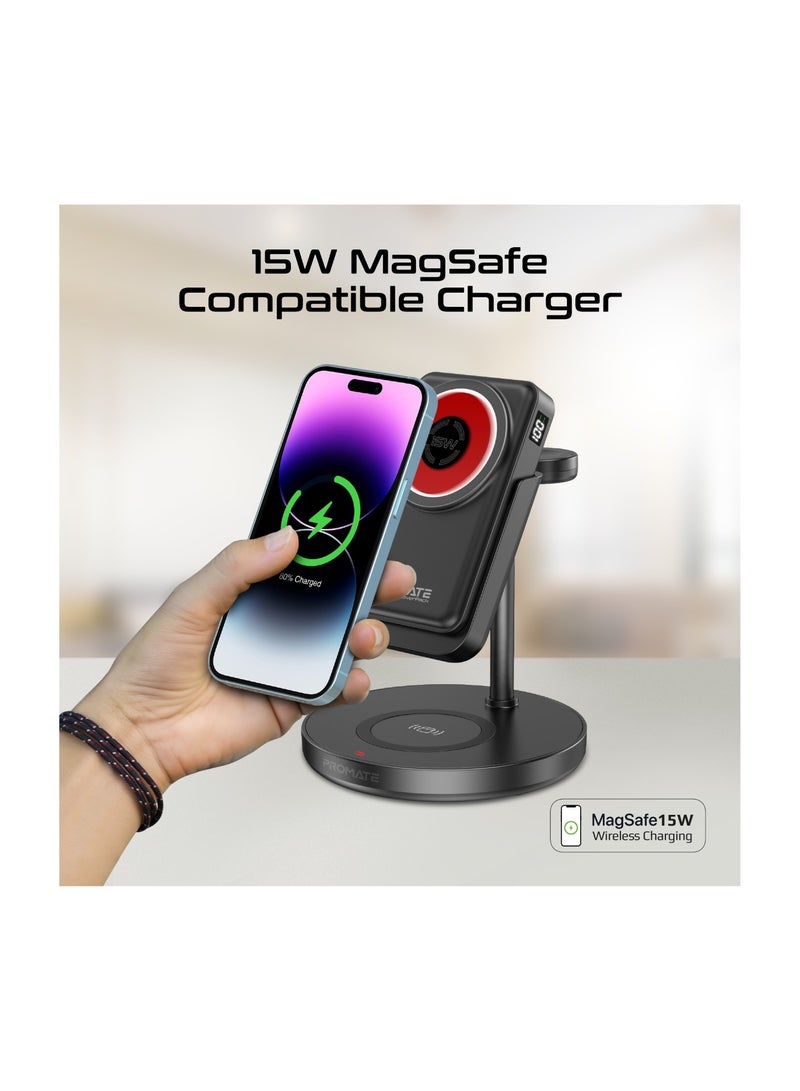 PROMATE - 10000 mAh Charging Station With Detachable Power Bank, 15W MagSafe Compatible, 2W Apple Watch And 5W AirPods Charger Black - Image 1