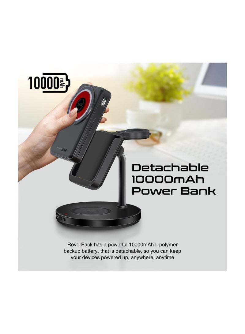 PROMATE - 10000 mAh Charging Station With Detachable Power Bank, 15W MagSafe Compatible, 2W Apple Watch And 5W AirPods Charger Black - Image 1